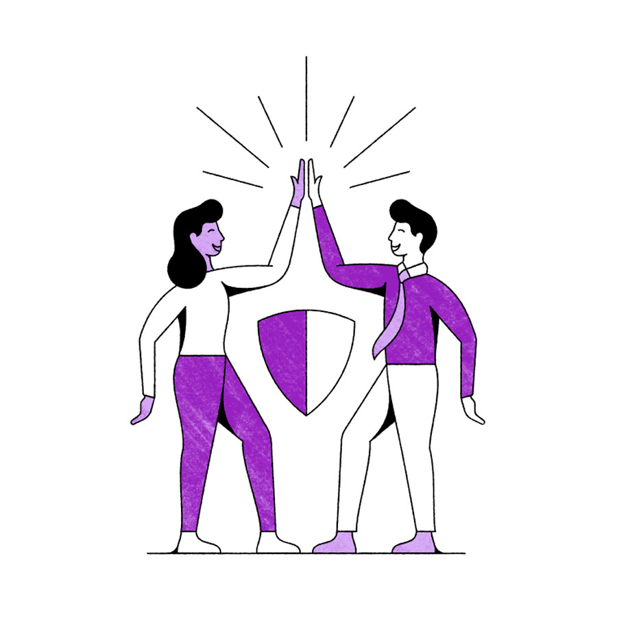 Illustration of a man and woman doing a High 5 with a LegalShield in the background.