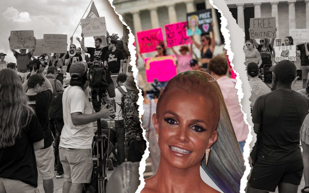 Collage of Britney Spears & Free Britney protests' images