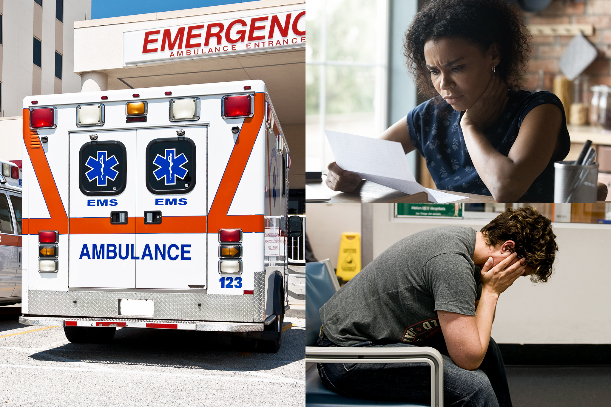 Collage about dealing with expensive emergency room visits