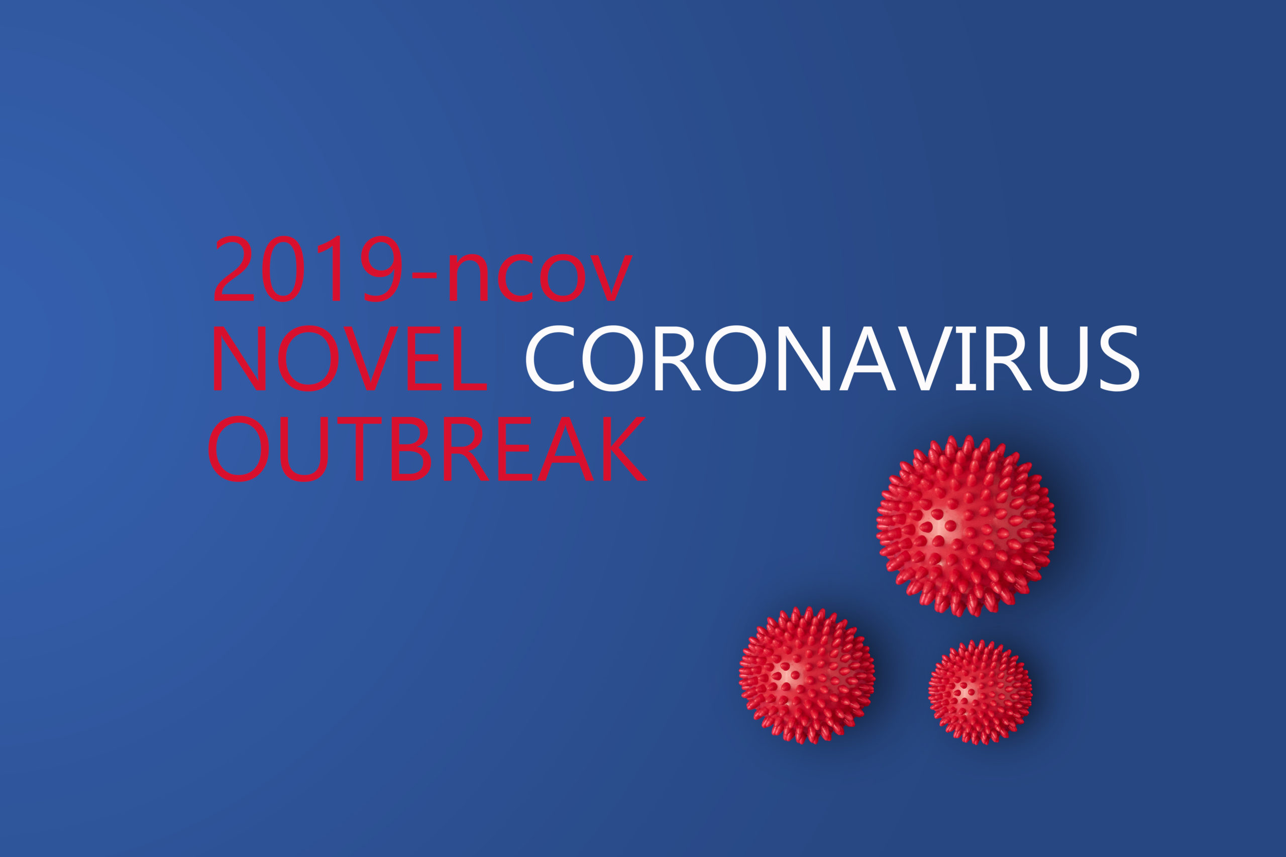 Abstarct virus strain model of Novel coronavirus 2019-nCoV with text on blue background