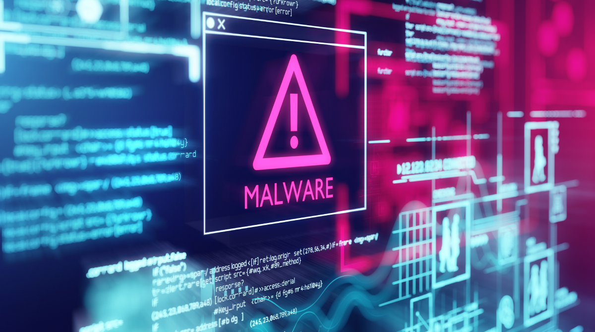 Señal de precaución de malware en una pantalla