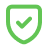 Green shield with a checkmark in the middle.