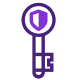 Contorno de llave púrpura con un escudo púrpura en el centro