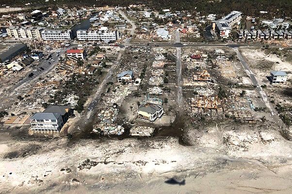 Most homes on the beachfront in Mexico Beach, Florida, were obliterated by Michael's catastrophic storm surge, with some even being swept off their foundations.